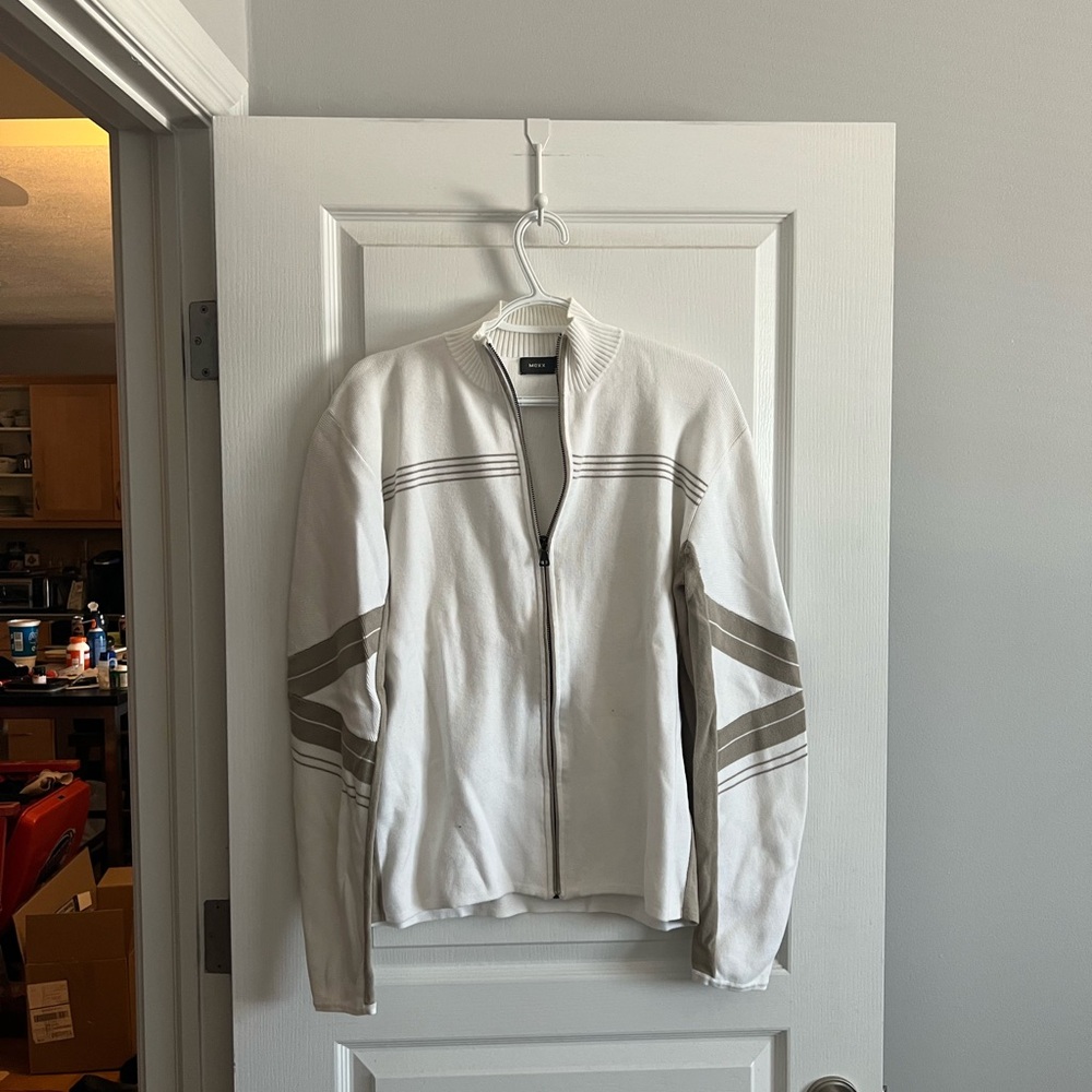 Mexx White and Gray zip up Sweater sz M Mens